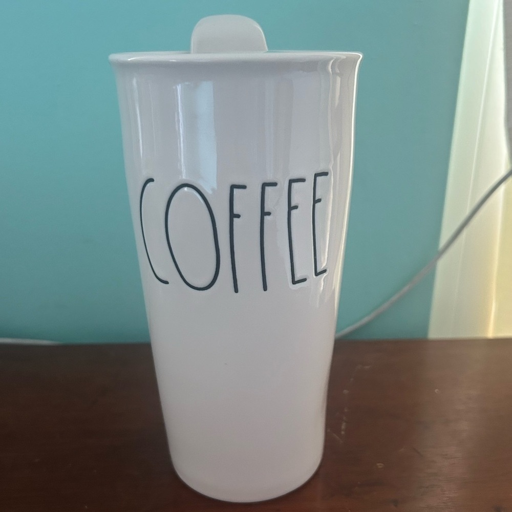 Rae Dunn Coffee Travel Mug Tumbler Large Letter Ivory Ceramic Hot/Cold Cup Lid - Picture 12 of 13